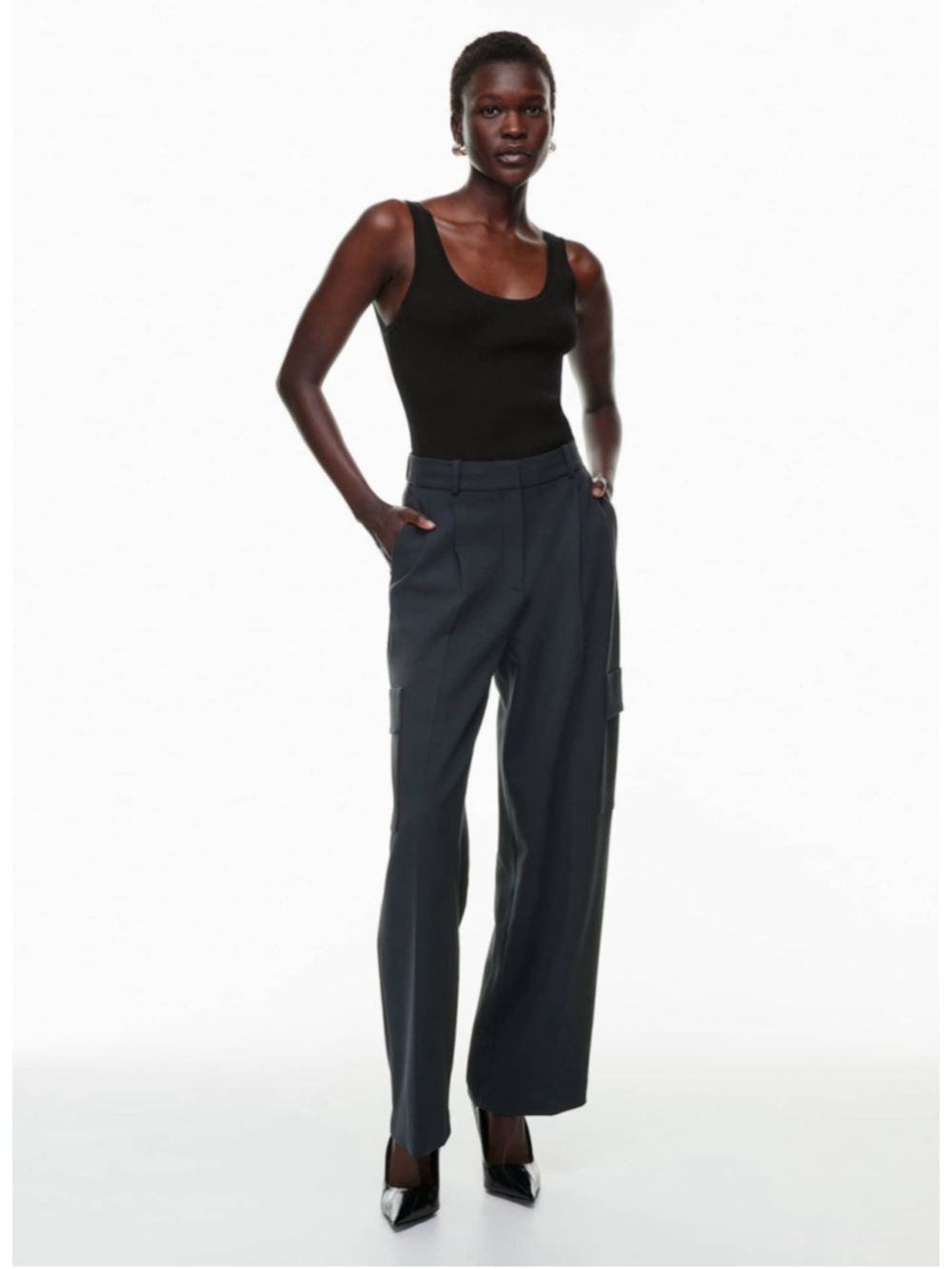 Aritzia Babaton 4 Spotlight Cargo Trousers Pleated Hi-Rise Wide Leg Dark Navy